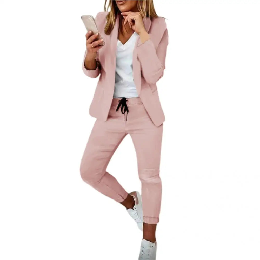 1 Set Stylish Blazer Trousers Autumn Winter Blazer Pants Solid Color Open Stitch Slim Blazer Trousers Drawstring
