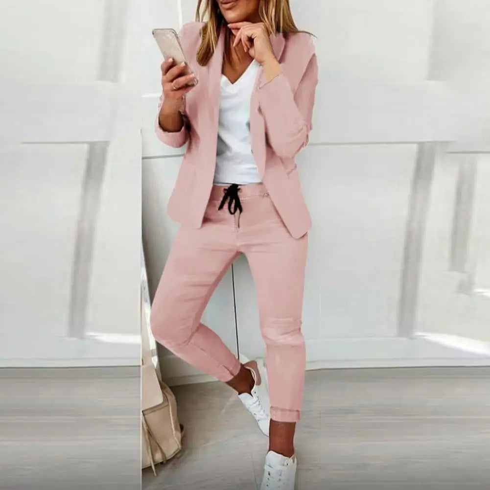 1 Set Stylish Blazer Trousers Autumn Winter Blazer Pants Solid Color Open Stitch Slim Blazer Trousers Drawstring