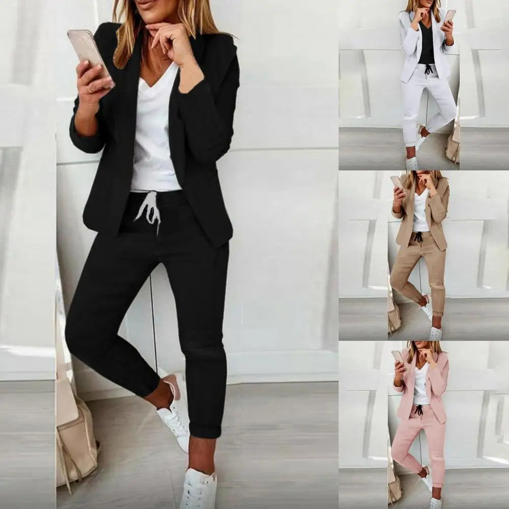 1 Set Stylish Blazer Trousers Autumn Winter Blazer Pants Solid Color Open Stitch Slim Blazer Trousers Drawstring