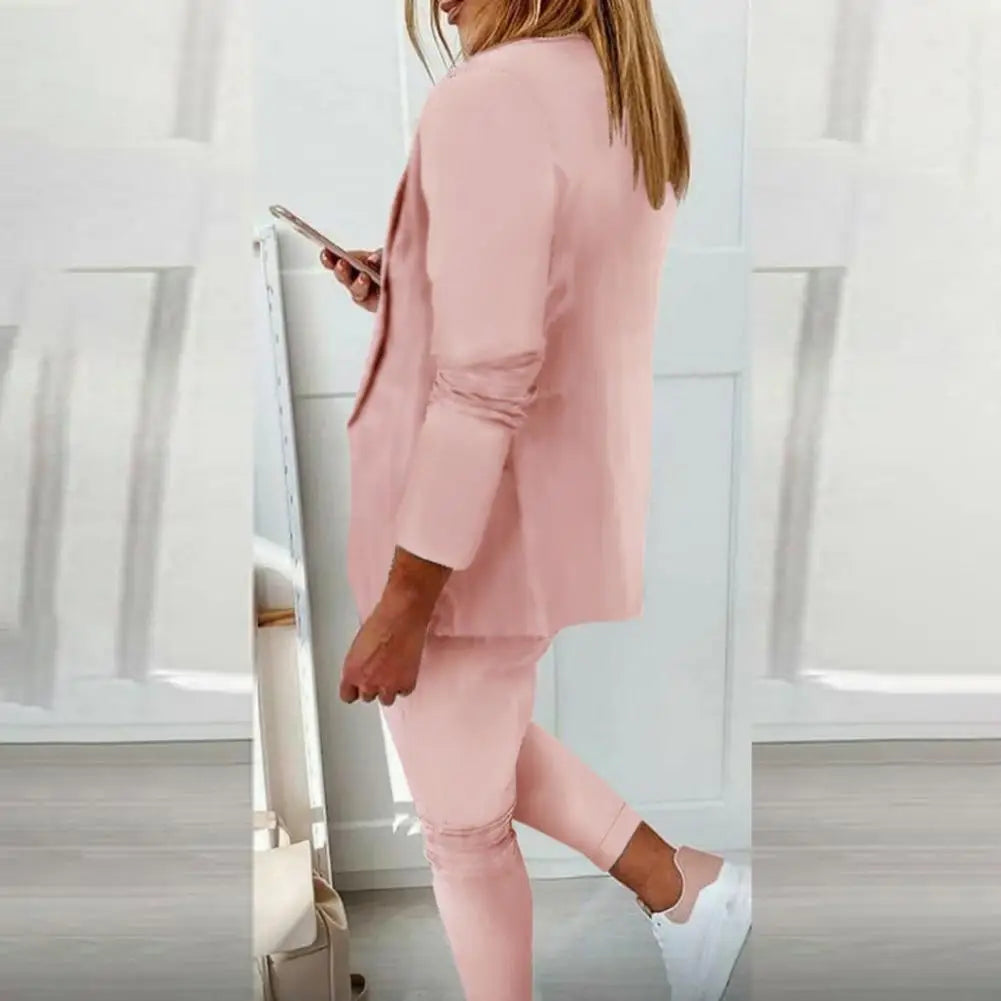 1 Set Stylish Blazer Trousers Autumn Winter Blazer Pants Solid Color Open Stitch Slim Blazer Trousers Drawstring