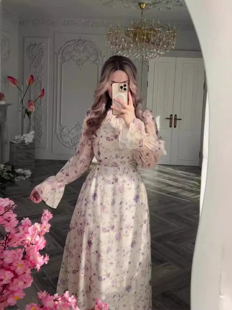 Party Dress for Women Floral Chiffon Sweet Vestidos