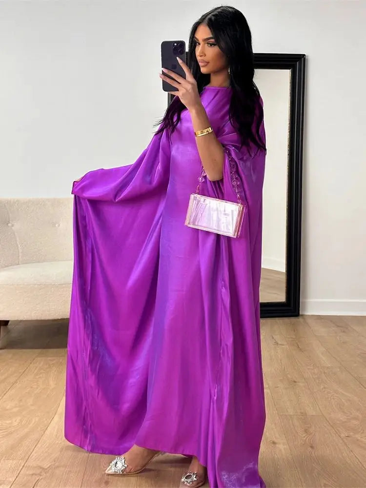 Satin Abaya Islam Muslim Summer Batwing Sleeve Maxi Dress Kebaya Abayas For Women Kaftan Robe Musulmane Femme Vestidos