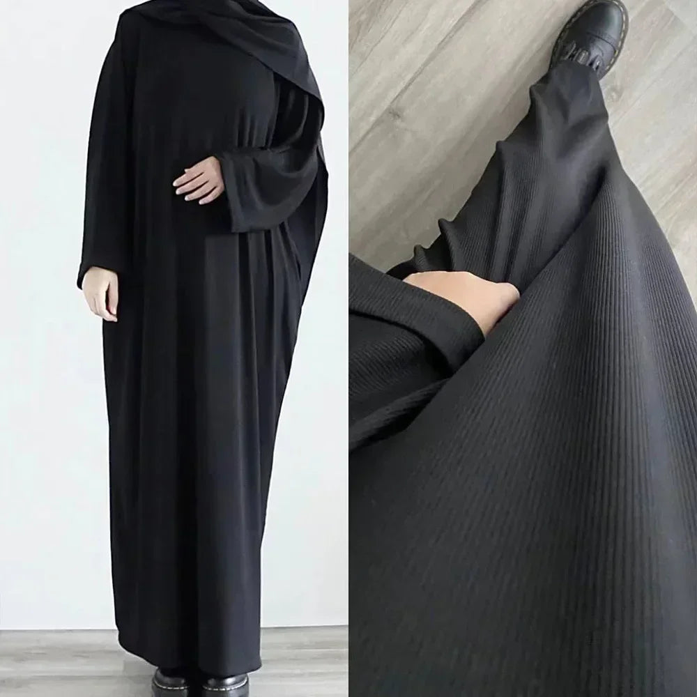 Autumn Rib Knit Abaya for Women Muslim Winter Clothes Casual Long Hijab Dress Islamic