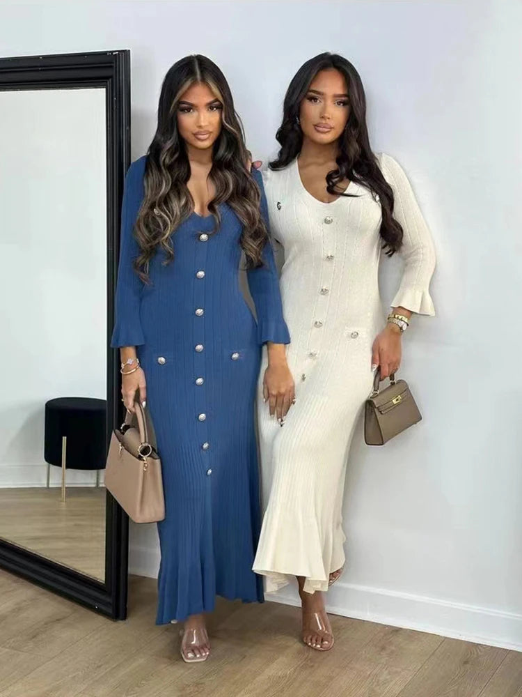 Breasted Bodycon Dresses Party Fashion Office Lady