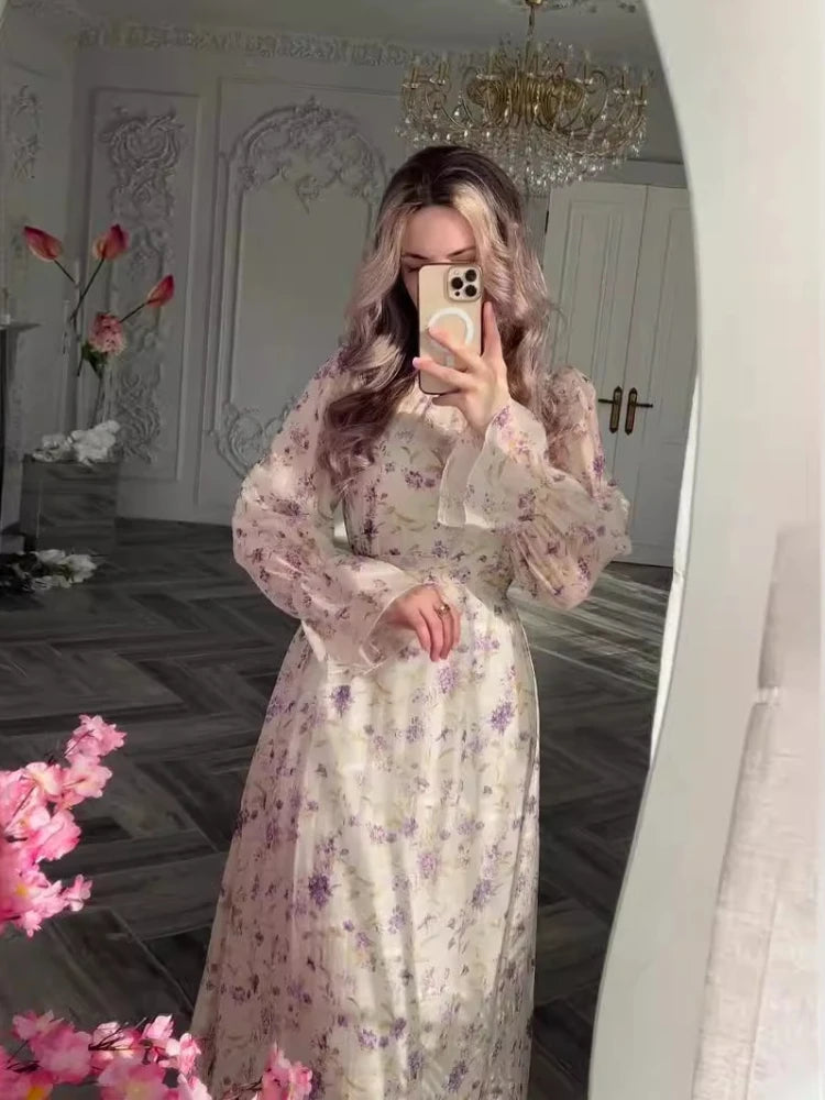 Party Dress for Women Floral Chiffon Sweet Vestidos