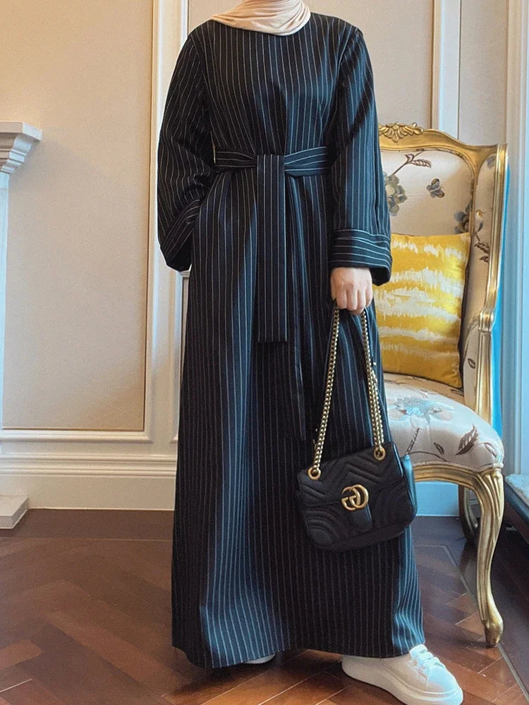 Dress for Women Muslim Striped Abaya