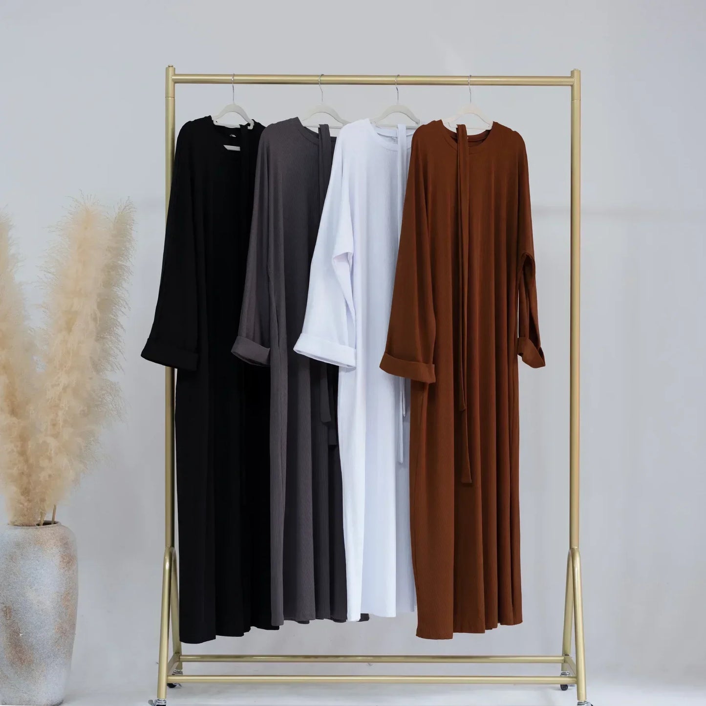 Autumn Rib Knit Abaya for Women Muslim Winter Clothes Casual Long Hijab Dress Islamic