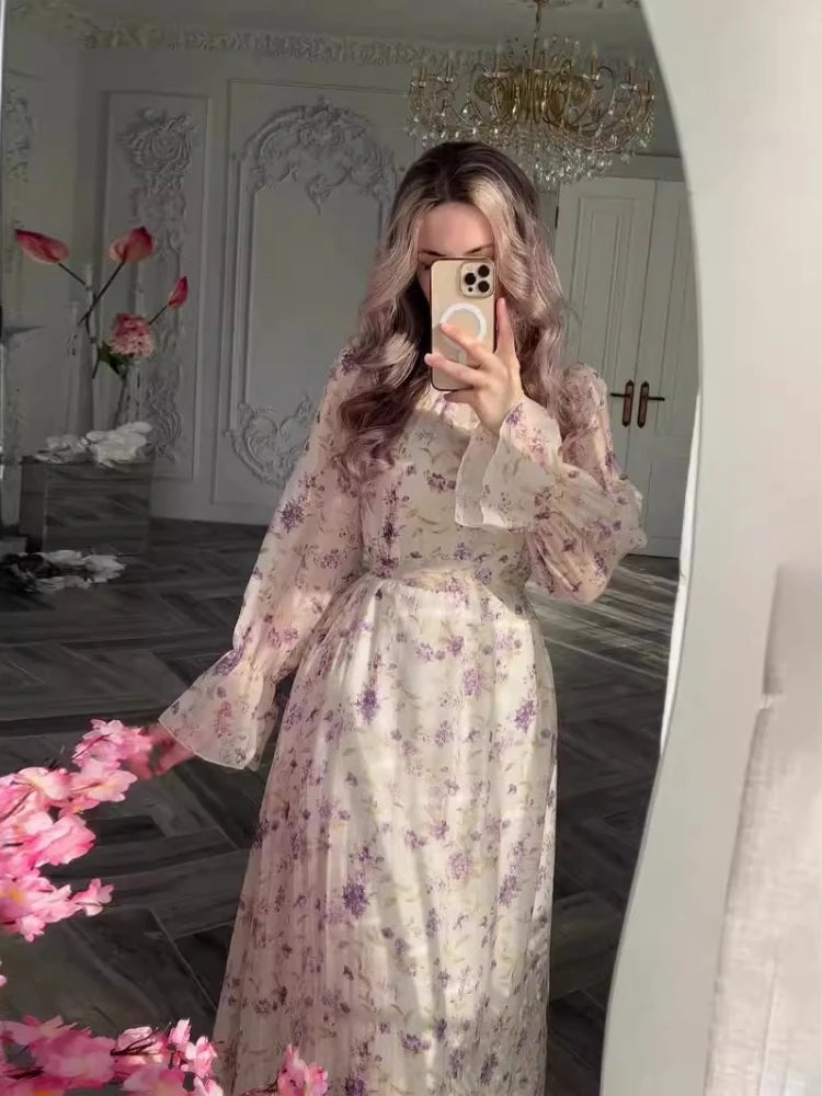 Party Dress for Women Floral Chiffon Sweet Vestidos