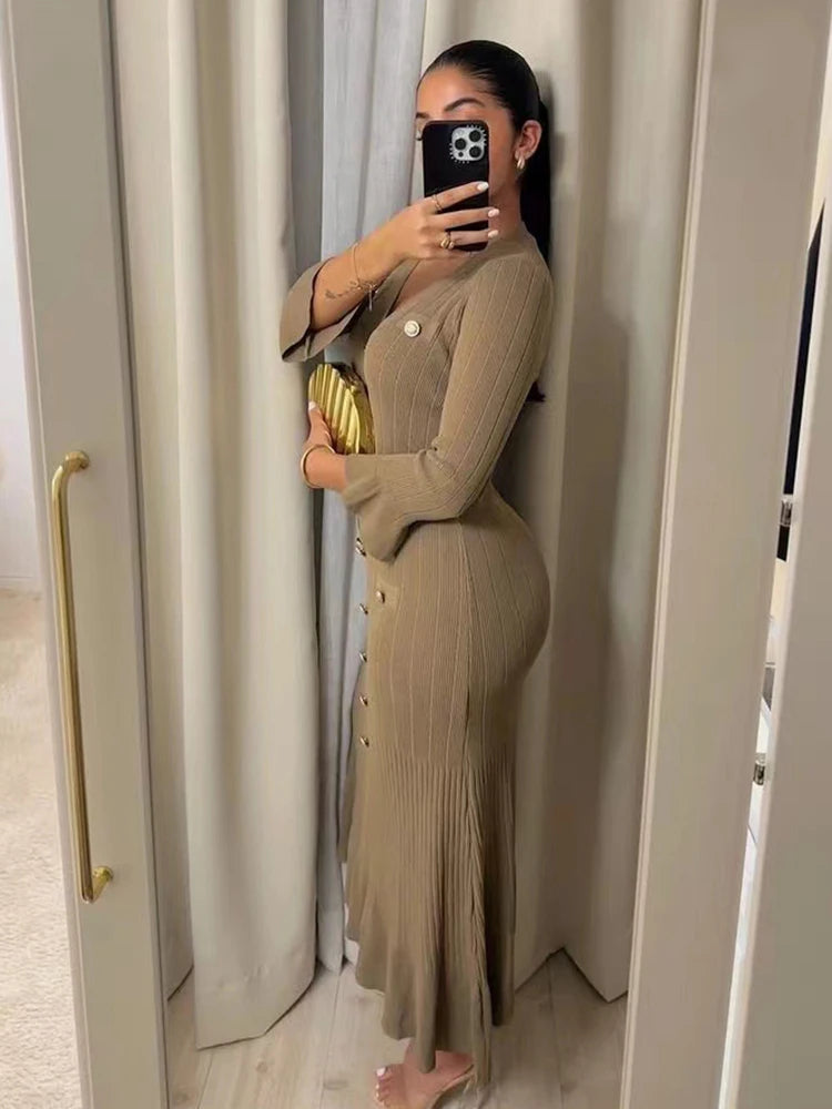 Breasted Bodycon Dresses Party Fashion Office Lady