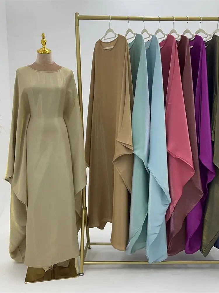 Satin Abaya Islam Muslim Summer Batwing Sleeve Maxi Dress Kebaya Abayas For Women Kaftan Robe Musulmane Femme Vestidos
