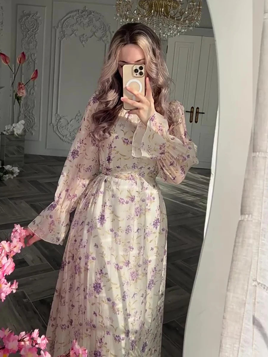 Party Dress for Women Floral Chiffon Sweet Vestidos