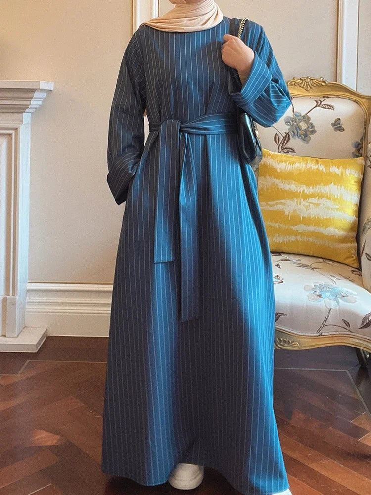 Dress for Women Muslim Striped Abaya