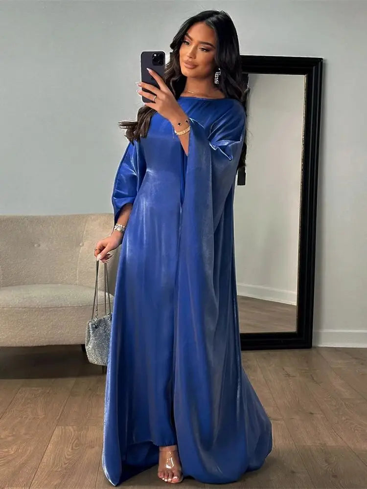 Satin Abaya Islam Muslim Summer Batwing Sleeve Maxi Dress Kebaya Abayas For Women Kaftan Robe Musulmane Femme Vestidos