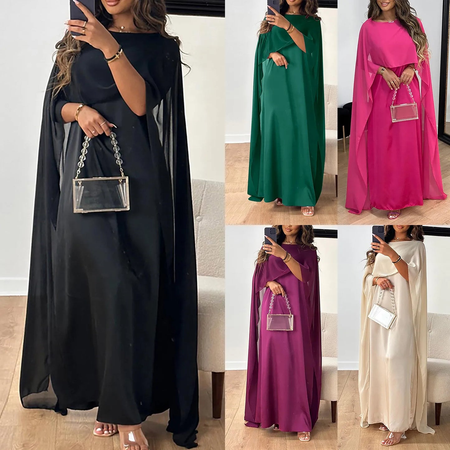 Summer Batwing Sleeve Chiffon Butterfly Abaya Islam Muslim Maxi Dress Kebaya Women Kaftan Robe Musulmane Femme Vestidos